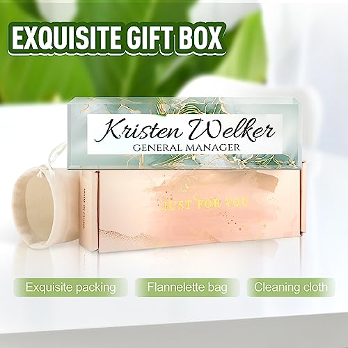 Image of Name Plate for Desk, Desk Name Plate Personalized, Office Decor for Women Men, Acrylic Desktop Accessories, Office Appreciation Gifts for Boss Social Workers Nurse Teacher Employee (Green /Gold)