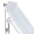 NearMoon Shower Head with Hose, High Pressure Stainless Steel Rain Showerhead and 3 Settings Handheld Spray Combo with Push Button Flow Control (8 Inch Square Shower Head Set, Chrome Finish)