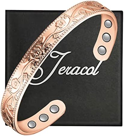 Jeracol Copper Magnetic Bracelets for Men Women,100% Solid Copper Magnetic Cuff Bangle with 8 Powerful Magnets,Simple Style Adjustable Size Brazaletes with Jewelry Gift Box