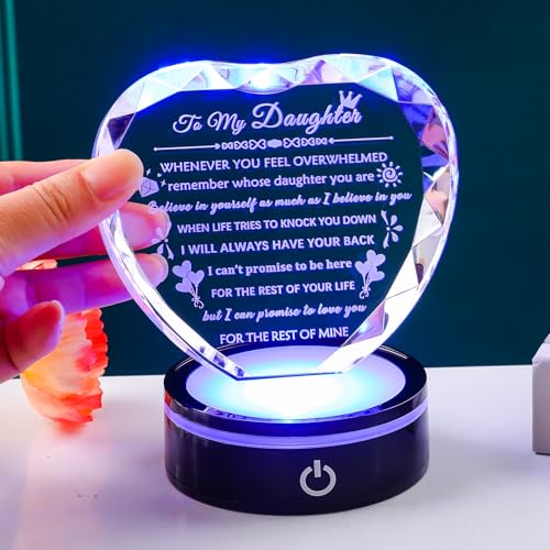Arikyrist Daughter Gifts from Mom Dad Best Birthday Graduation Gifts for Adult Daughter with Light Base Crystal Keepsake to My Daughters Gift on Christmas Mothers Day - Thumbnail 4