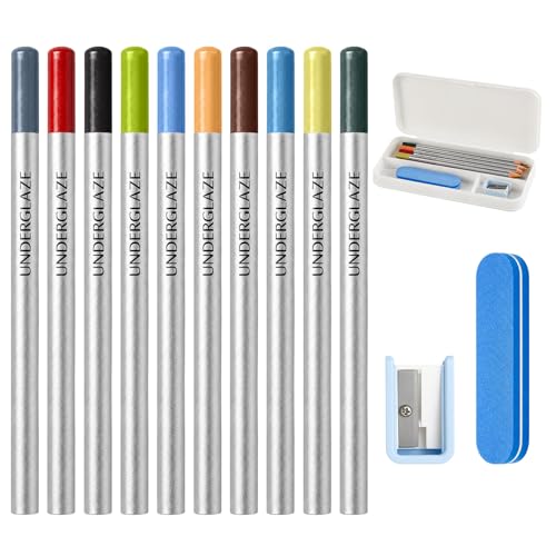 gisgfim 10Pcs Underglaze Pencils Water-Based Underglaze Pencil Set Under Glaze Ceramic Pencils Ceramic Colored Pencil Include Pen Case Eraser and Sharpener Pottery Tools for Art Creation(Silver)