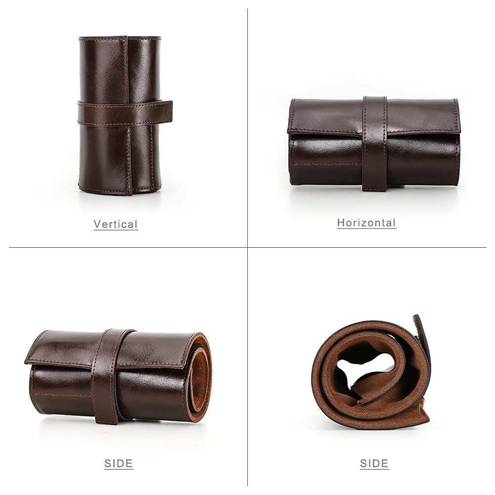 Hiram Estuche de viaje de cuero real para reloj, caja de almacenamiento de reloj de viaje hecha a mano, organizador de joyería portátil, 6 relojes