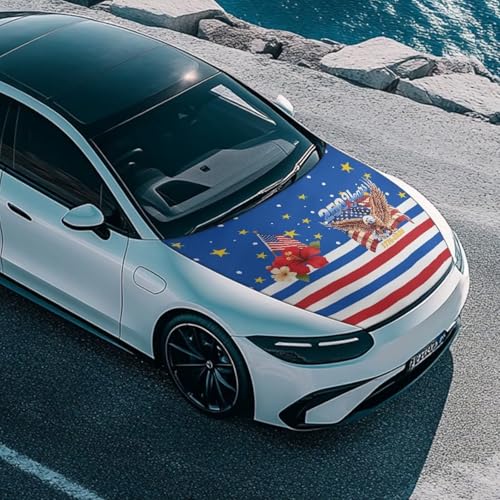 Image of Car Hood Cover, US 250 Years Car Hood Wrap Blankets Auto Banner Elastic Polyester Automotive Accessories for Compact Cars Sedans SUV Trucks (59x39 Inch)