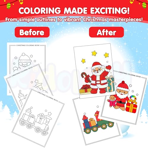 Image of Kidology 3-Pcs. Christmas Gift Pack for Kids - Colouring Book, Stationery Kit & Festive Gift Wrap | Fun Santa-Themed Holiday Activity Set with Random Designs