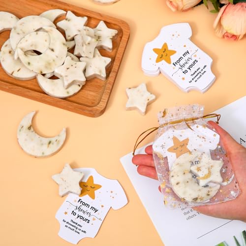 Image of 30 Sets Baby Shower Soap Favors for Guests Moon and Star Shaped Bath Soaps with Thank You Cards Organza Bags for Return Prizes Baptism Gifts Gender Reveal Birthday Party Decoration (White)