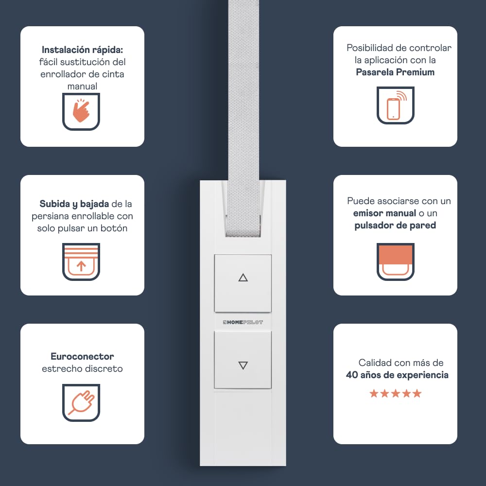 HOMEPILOT - RolloTron Pure Smart | Motor eléctrico para persianas enrollables. Accesorio Smart Home - ¡también apto para instalaciones posteriores! Capacidad tracción: 45 kg