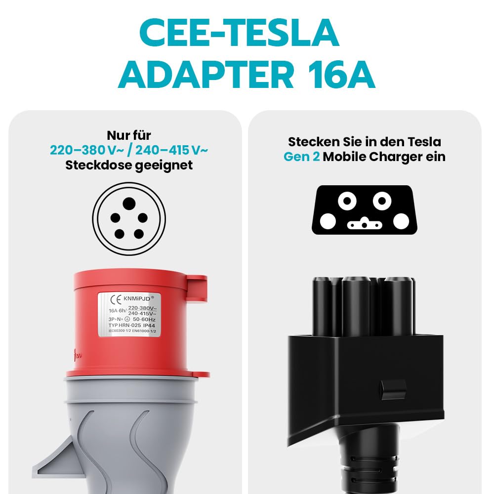 CEE-Tesla Adapter 5 Pin 16A, 0,3 m für Tesla Charger (UMC) | tesla mobile connector,Hochreines Kupfer, niedriger Widerstand, Flammhemmendes, Verlängerungskabel, Kompakter Ladeadapter