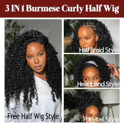 Image of Half Wig Human Hair Burmese Curly Half Wigs for Women Natural Color 22 Inch