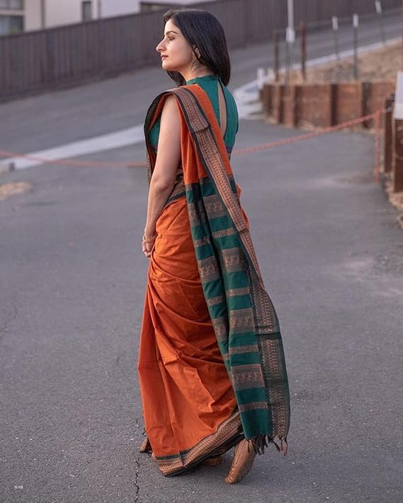 Image of UNIQUE QUEENS Women's Kanjivaram Cotton Silk Saree South Indian Paithani Sari | gadwal cotton sarees with Zari Border and Blouse Piece - Suitable For All Indian Occasions and Festivals 1085