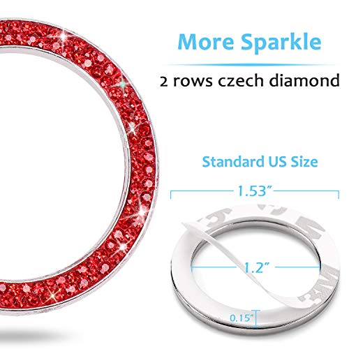 Image of 2Pcs Crystal Rhinestone Ring for Car Decor,Auto Engine Start Stop Decoration Crystal Interior Ring Decal for Vehicle Ignition Button-RED