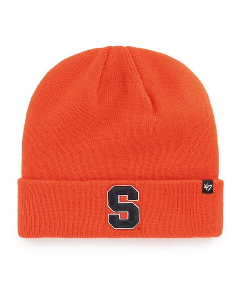 47 Syracuse Orange Mens Womens Raised Cuff Knit Stretch Fit Orange Beanie with Black Logo