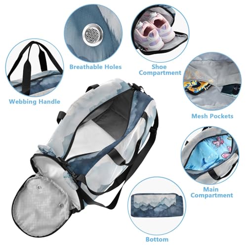 YETTASBIN Sport Travel Duffel Bag for Girls Boys, Watercolor Mountain Large Waterproof Weekender Overnight Bag, Detachable Shoulder Strap Gym Bag with Shoe Compartment & Wet Pocket4