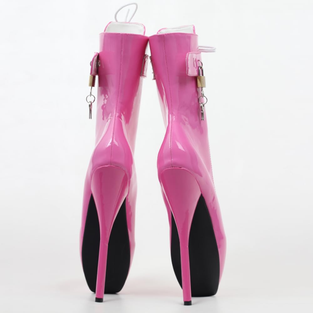 High Heels Hohe Absätze 18cm Schnürung Ballett-Schuhe Kurze Stiefel-pink||44
