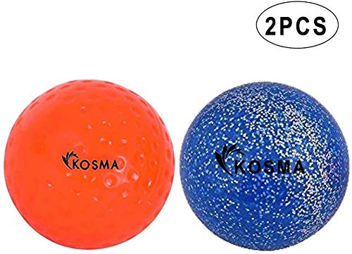 Kosma Lot de 2 balles de hockey en PVC pour sports de plein air (Orange Dimple, bleu pailleté)