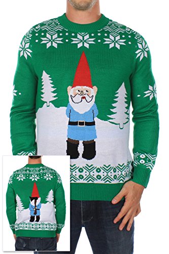 Men's Ugly Christmas Sweater - The Suspicious Axe Wielding Gnome Sweater Green
