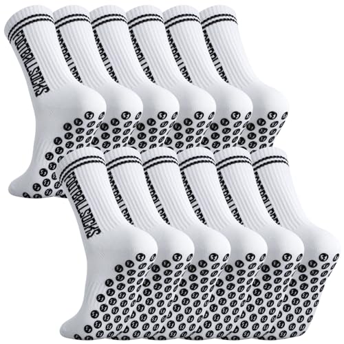 kodinsiivous 6 Paare Fußball Socken Herren Sportsocken Grip 39-43 Anti Rutsch Fussball Socken Fußballsocken Sportsocken Herren Damen für Fußball Basketball Laufen Radfahren (Weiß)