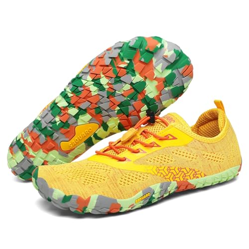 SAGUARO Knit Barfuss Schuhe Damen Herren Barfußschuhe Barfussschuhe Outdoor Fitnessschuhe Barefoot Shoes Straßenlaufschuhe Mit Zero-Drop Solhe Smart II - Barfußschuhe Gelb Gr.41