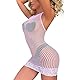 ROSVAJFY Damen Neckholder Fischnetzkleid Sexy Dessous, Netz Babydoll Minikleid Rückenfrei, Transparent Nachthemd Unterwäsche Reizwäsche Negligee Stretch Kleid XS-XL (Rosa)