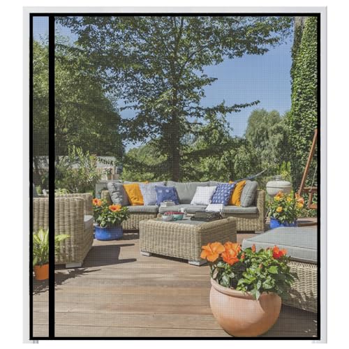 wohomzy Puerta mosquitera magnética para puertas de 40 x 90 pulgadas, tamaño de pantalla de 42 x 91 pulgadas, apertura lateral izquierda y derecha reversible, cortina de malla superior media
