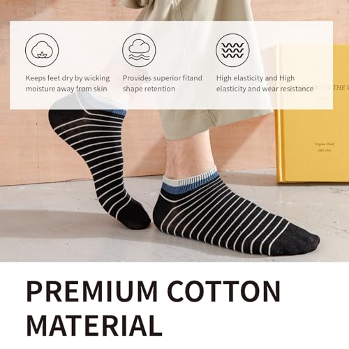 Mottee&Zconia Men’s No Show Socks Low Cut Comfortable Cool Striped Thin Socks for men 10 Pack Size 8-114