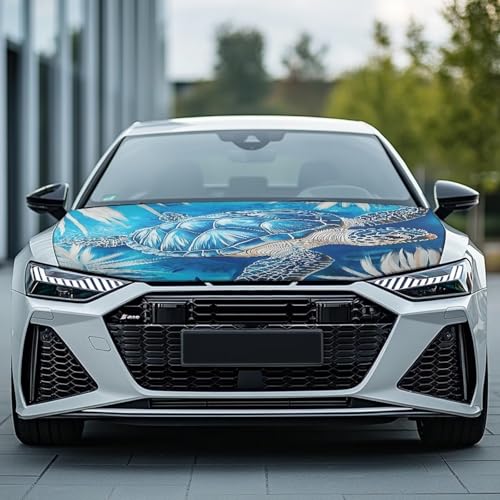 Image of Sea Turtle Print Car Hood Cover Polyester Elastic Fabrics Washable Suitable for Large SUV and Pickup Trucks 39x59in