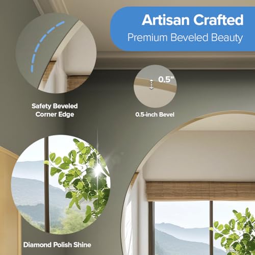 Image of Gatco 1807 Bathroom Wall Mirror, 35 inch Modern Mirror for Living Room, Vanity, Slim Design Beveled Frameless Large Round - Easy Mount Safety Bracket