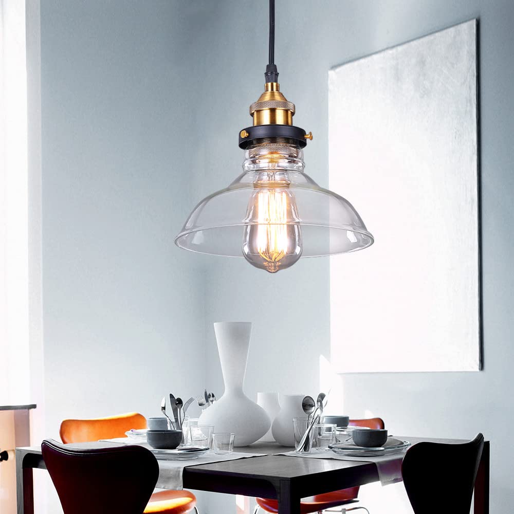 Dario in Vetro, da a Sospensione Industriale Amena per Sala da Pranzo, Moderne luci da soffitto a LED a Testa Sina, Attacco E26, Altezza reabile, per Bar, Cucina, Isola, Fattoria