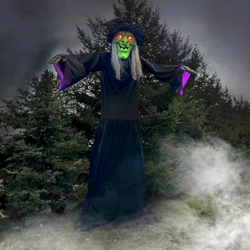 Haunted Hill Farm 15-ft. Animatronic Scary Talking Witch with Touch Activated Lights and Sound, Battery-Operated Outdoor Halloween Decoration
