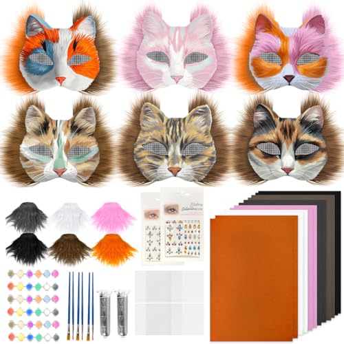 TherianMask 37 Pcs Therian Mask Kit White Cat Masks DIY to Paint Furry Animal Mask Therian Gear...