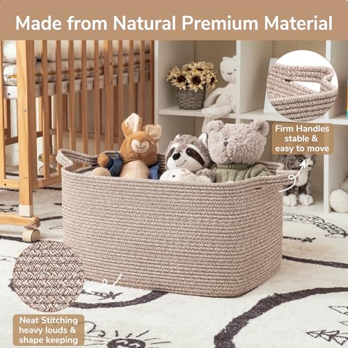 Image of Goodpick Large Woven Rope Blanket Basket, Rectangle, Brown, 75L | 21.6'' x 14.9'' x 11.8'' Storage Basket for Blankets, Toys & Clothes, Living Room & Nursery Organization, Reinforced Handles