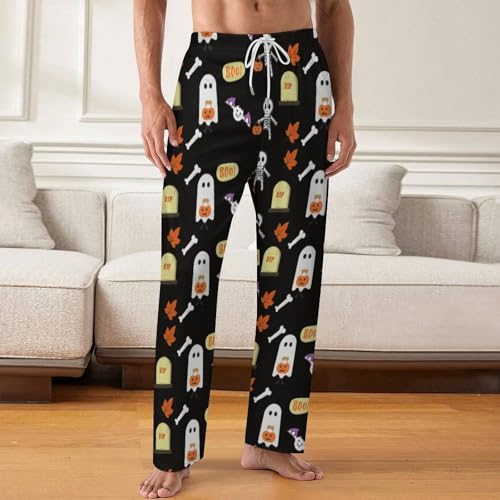 Bagea-Ka Halloween Ghosts Carry Pumpkin Lanterns Mens Pajama Pants Lounge Sleep Long Pants with Pocket Loungewear2