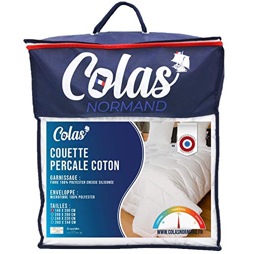 53130263 Piumino in Percalle di Temperato 140 x 200 cm Qualità Premium 100% Morbido e Confortevole Resistente Finitura Fine Prodotto Francese cotone bianco