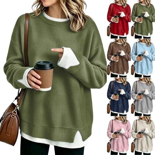 Oversized Mock Neck Sweatshirts for Women Long Sleeve Waffle Sweatshirt - image 1