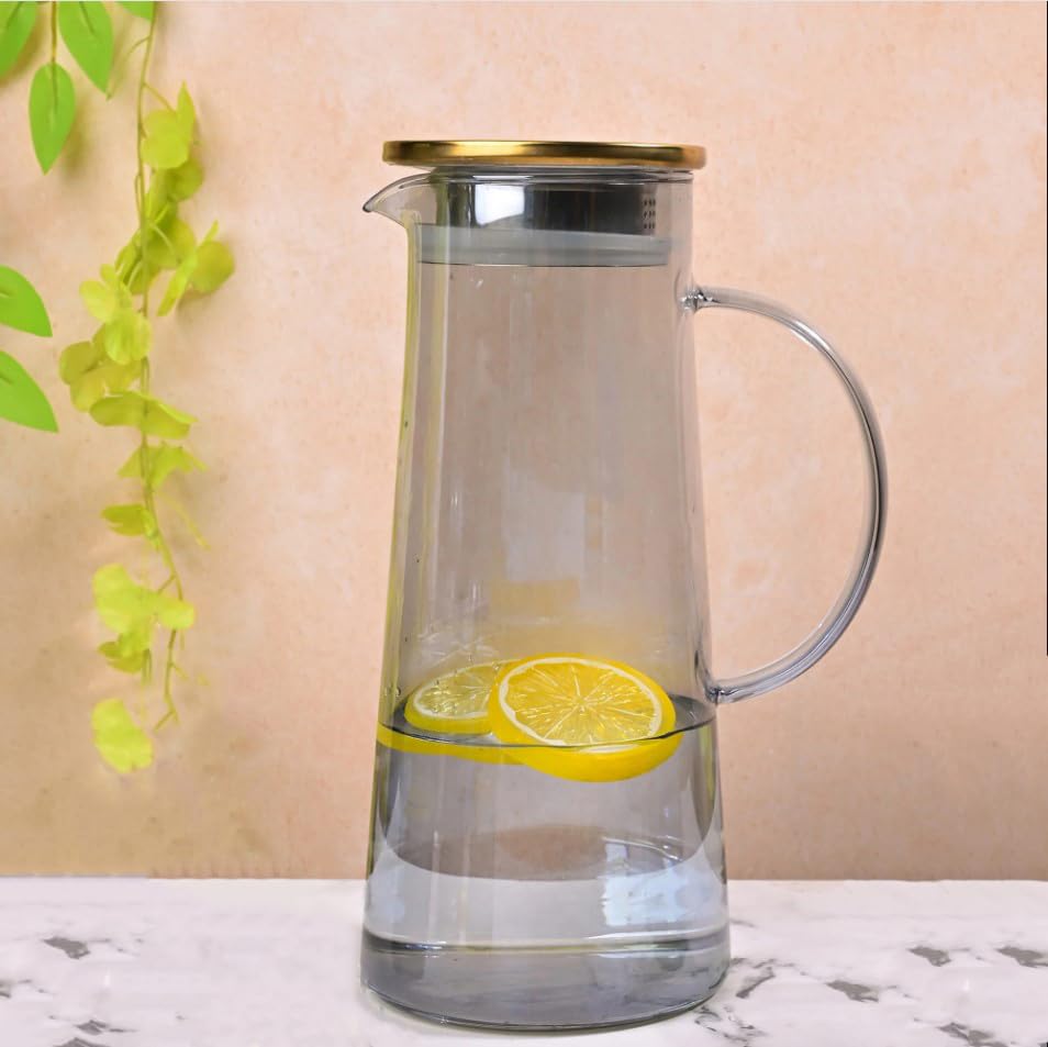 Image of Water and Juice Black Glasses Set of 6 and Borosilicate Jug Set Combo (6 PC Glasses 280ML and 1 Water Jug 1.8 Liter) Transparent, Glass and Jug Set for Dining Table (7 Piece)