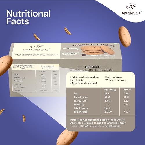 Image of Munch Fit Jeera Cookies - Healthy, Crunchy & Tasty 125gm Pack of 3 I No Maida, Eggless, No Refined Sugar Cookie I Protein & Fiber Packed Cookies