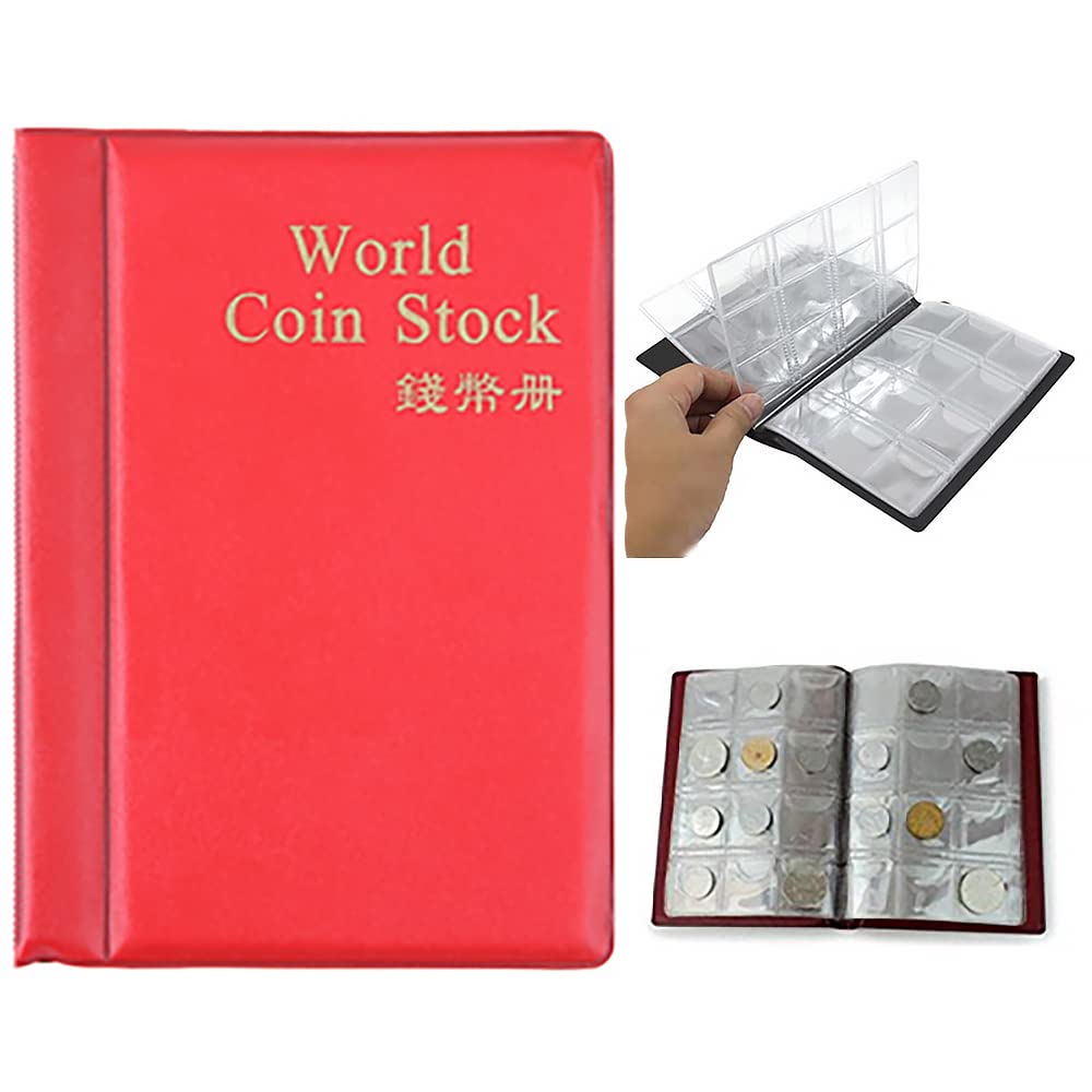 Be-Tool Red Coin Collectors Collecting,Penny Money Pockets 120 Coin Storage Coin Collect Album Book Holder(Red)