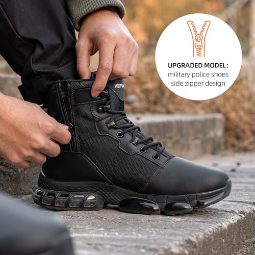 Image of Military Tactical Boots Women Wide Waterproof 6 Inches | Non Slip Side-Zip Combat Hiking Work Boots Lightweight Durable