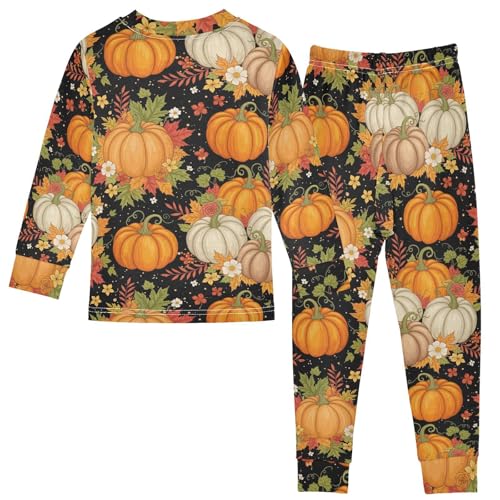 Pajama Sets Long Sleeve Autumn Pumpkin Floral Pattern Soft Comfy Sleepwear 2 Piece PJS 3-8T3