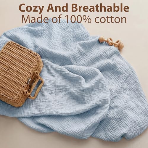 Image of Muslin Bassinet Sheet Compatible with Mika Micky & Baby Delight Bedside Sleeper - 100% Cotton Rectangular Mattress Pad Cover (35 inchx20 inch), Breathable & Soft, Boho (1 Pack Blue)