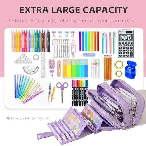 Image of Pencil Pouch Big Pen Holder Bag Pencils Case Box for Kids Girls Students Back to School Adult Office Stationery Extra Large Capacity Marker Child Crayon Pens Organizer Bags Travel Makeup Bag Pink