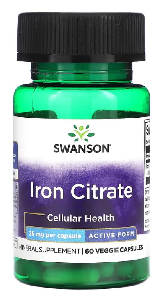 Swanson - Iron Citrate | Gentle, Bioavailable Iron Source | Supports Red Blood Cell Formation & Energy - 60 Capsules