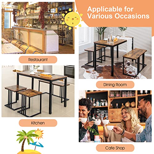 Giantex 4 Piece Dining Table Set, Kitchen Table And Chairs For 4, Nesting Furniture Set W/Bench & 2 Stools, Space-Saving Table Set, Modern Desk Set For Dining Room Restaurant #TOP5