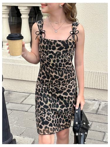 SOLY HUX Girl's Leopard Dress Square Neck Sleeveless Mesh Party Fit and Flared Mini Dresses3