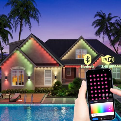 Image of rosykite Permanent Outdoor Lights, 200ft,144 Lights, RGB+IC & Tunable White