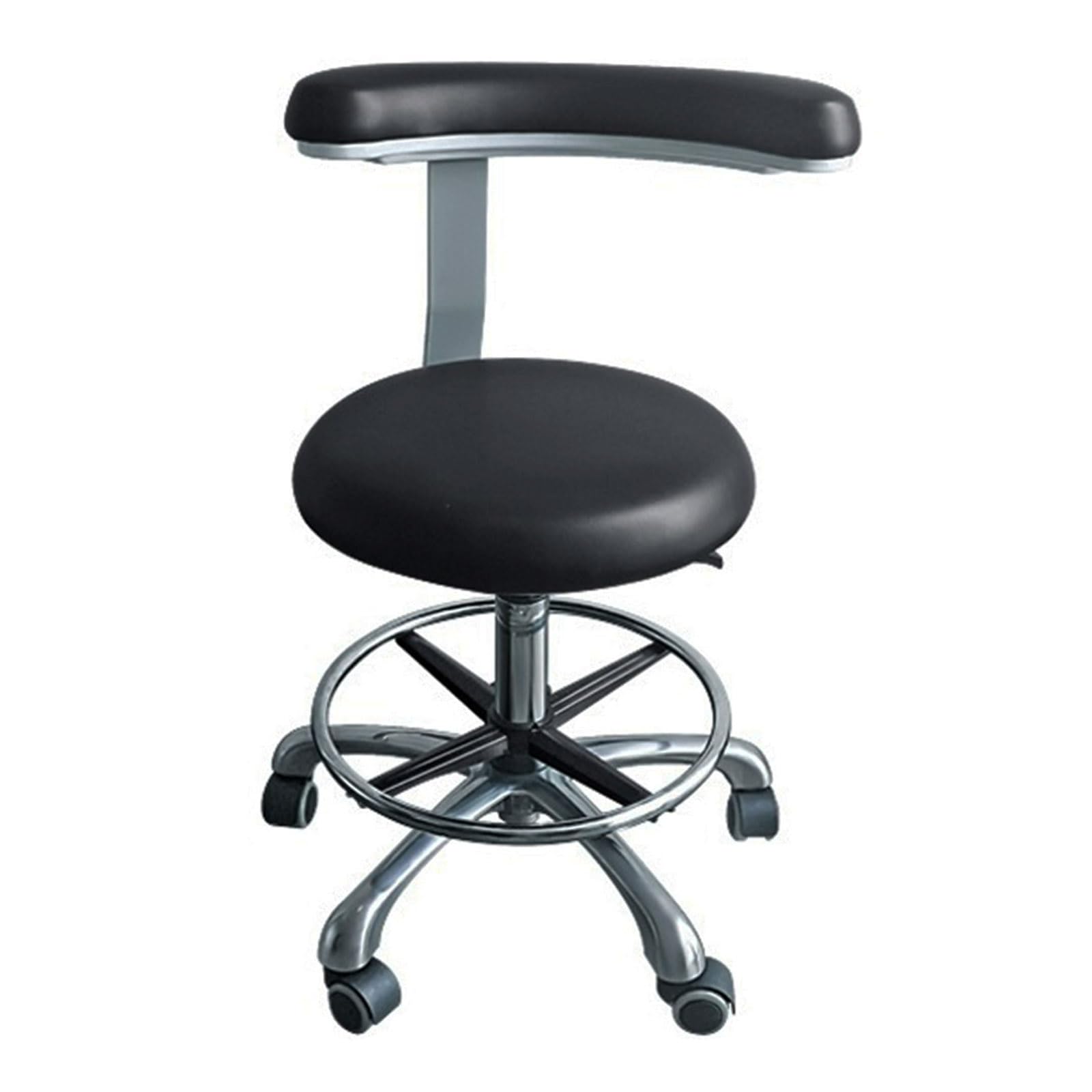 Dental Assistant Stool with 360° Rotation Armrest and Height Adjustable PU Leather Seat Comfortable Salon Chair for Dentist Office