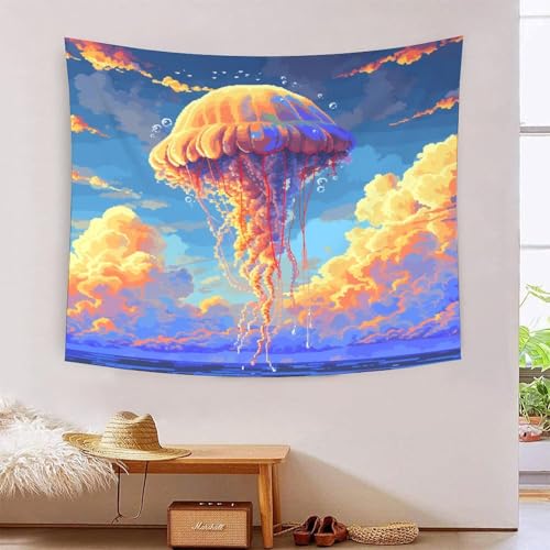 Tapisserie murale méduses 3D GUYDZOOM 180x230cm pour décoration chambre