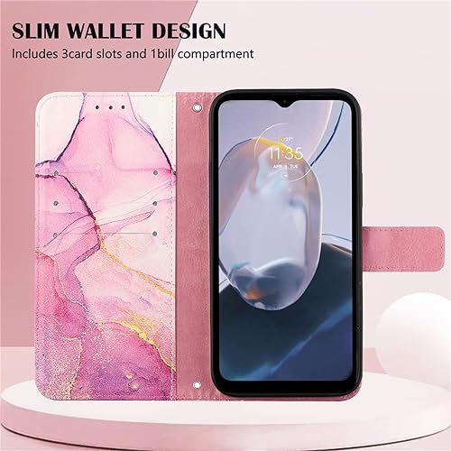Image of ClickCase Marble Series Faux Leather Back Case Card Holder Wallet with Magnetic Closure Flip Cover for iPhone 15 Plus (Pink)