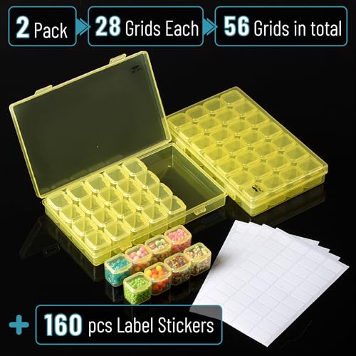 Image of Mr. Pen- Bead Storage Containers, 28 Grids, 2 Pack, Transparent Yellow | 160 pcs Label Stickers, Transparent, Small Bead Organizer Box, Diamond Art, Diamond Painting Organizer