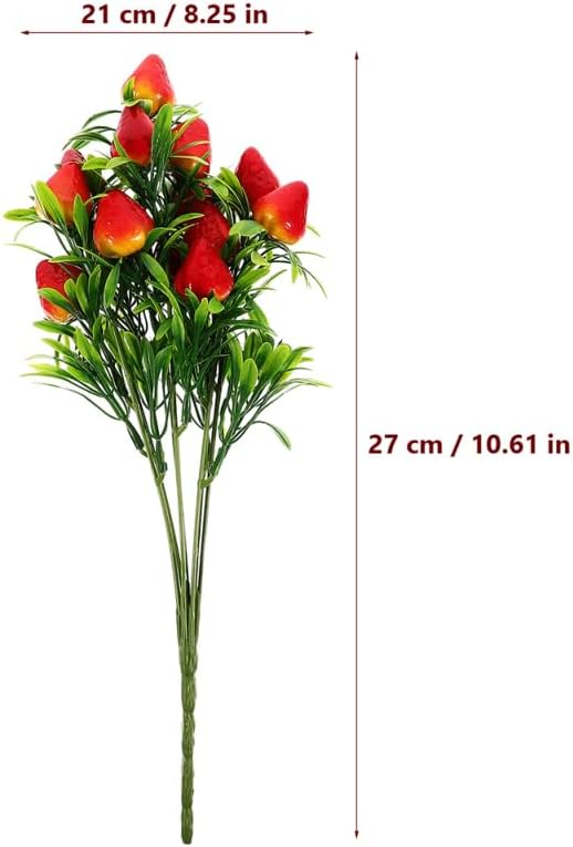 Amosfun Artificial Strawberry Stems 4 Pcs Faux Strawberry Floral Arrangement for Home Decor Party Vase Filler DIY Decorative Branches