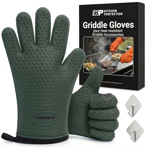 Image of KITCHEN PERFECTION Silicone Oven & Griddle Gloves -Extreme Heat Resistant BBQ & Grilling Gloves -Handle Hot Food Right on Your Griddle |Waterproof Oven Mitts Grill Gloves |Superior Set+3 Bonuses